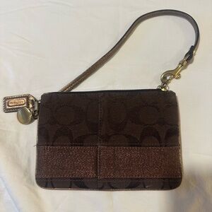Coach Dark Brown Signature Wristlet